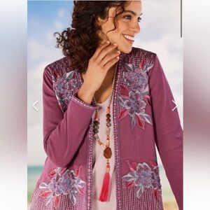 Soft Surroundings Playa Embroidered Jacket in Dark Berry